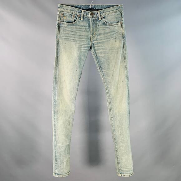 RRL by RALPH LAUREN Size 27 Blue Distressed Cotton Blend Skinny Selvedge Jeans - Picture 1 of 11